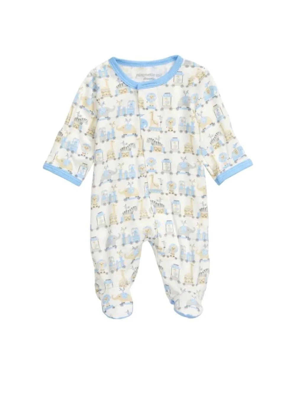 Magnetic Me | Blue and White Taj Express Footie | Size 6-9 months